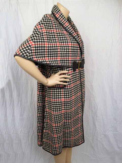 BONNIE CASHIN Red/Blk/Cream Plaid Caped Coat For Sale 2