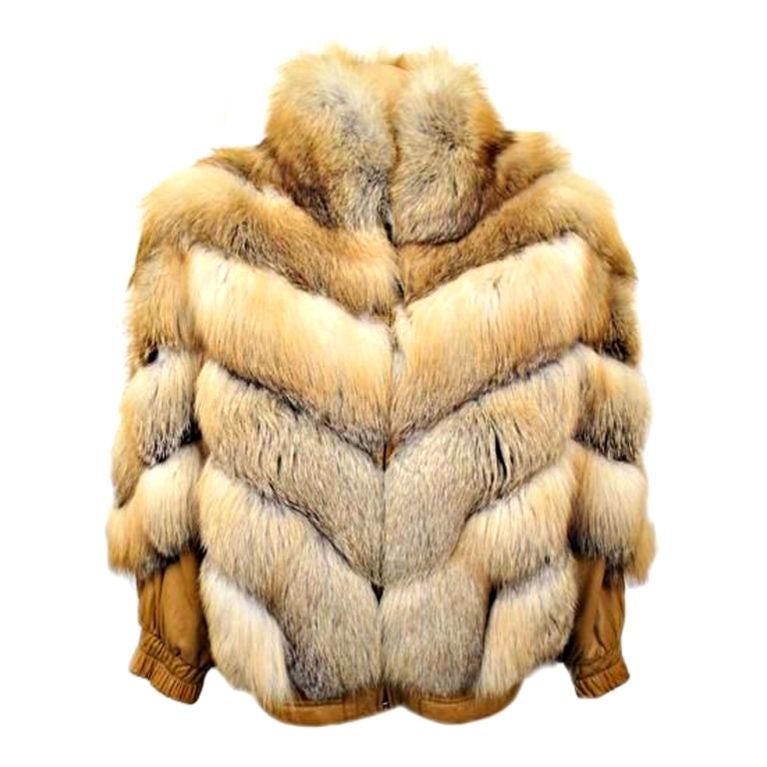 Stunning VICTOR COSTA Red Fox & Tan Leather Bomber Jacket For Sale