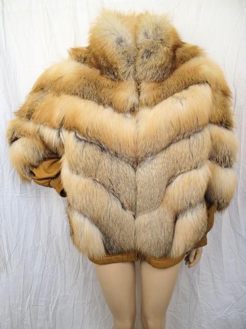 Women's Stunning VICTOR COSTA Red Fox & Tan Leather Bomber Jacket For Sale