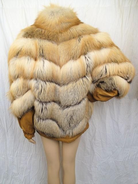 Stunning VICTOR COSTA Red Fox & Tan Leather Bomber Jacket For Sale 4