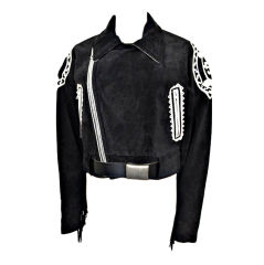 Vintage JEAN PAUL GAULTIER Black Suede Fringe Cropped Jacket