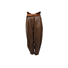 GIANNI VERSACE Brn Leather & Suede Belted Pants