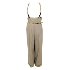 JEAN PAUL GAULTIER Tan High-Waisted Belted Suspender Pants