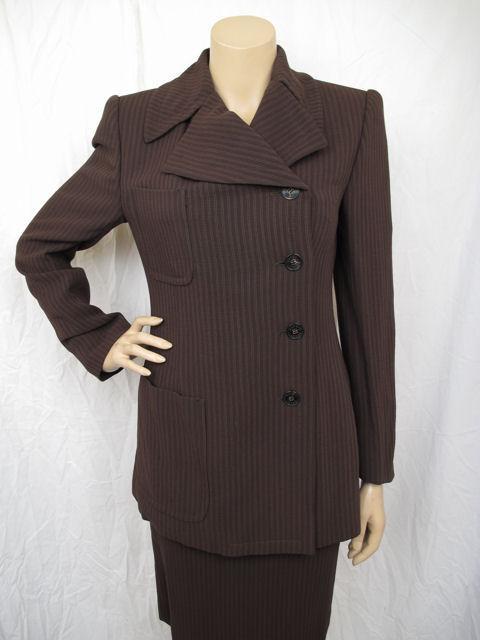 Women's GUCCI Brown Pinstriped Pencil Skirtsuit For Sale