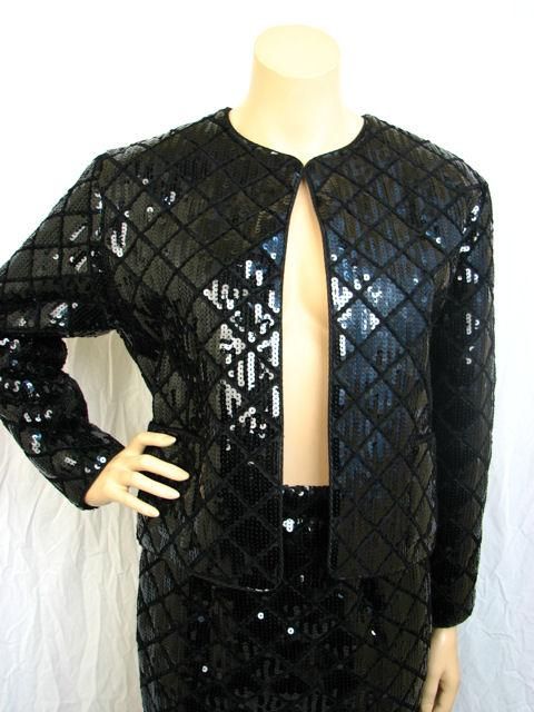 Chanel Black Sequin Quilted Mini Skirtsuit