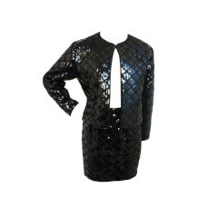 Chanel Black Sequin Quilted Mini Skirtsuit