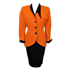 THIERRY MUGLER Orange & Black Fitted Skirtsuit