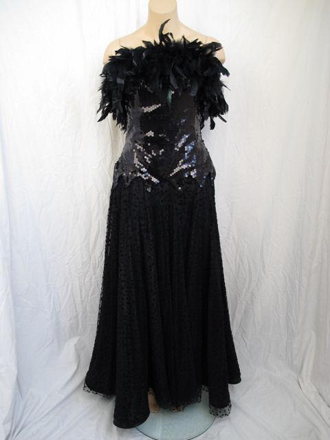 MIGNON Blk Feather, Sequin & Lace Overlay Strapless Gown