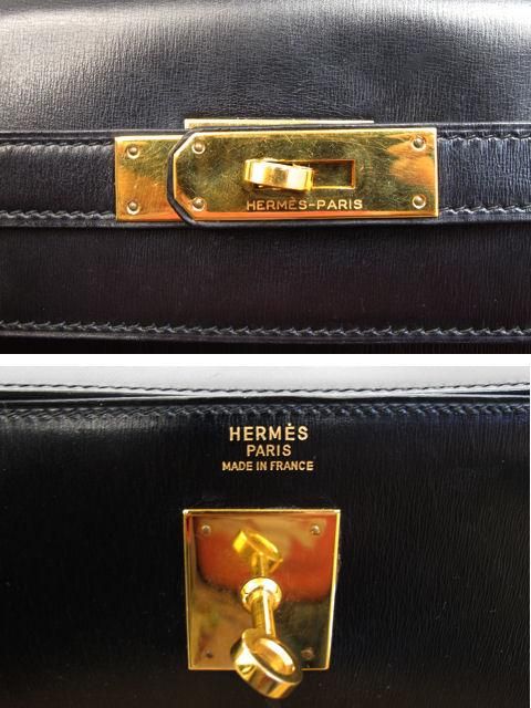 Hermes 1983 Black Box Calf Leather Kelly 32cm Bag For Sale 1