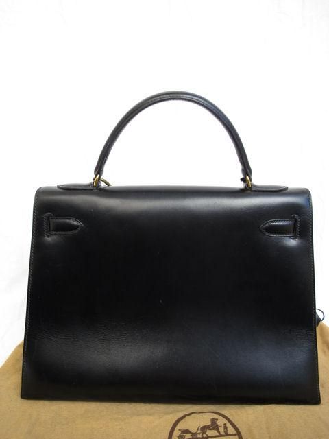 Hermes 1983 Black Box Calf Leather Kelly 32cm Bag For Sale 2
