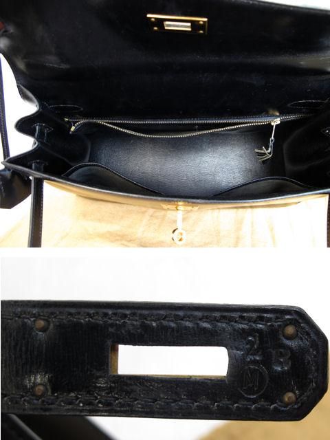 Hermes 1983 Black Box Calf Leather Kelly 32cm Bag For Sale 4