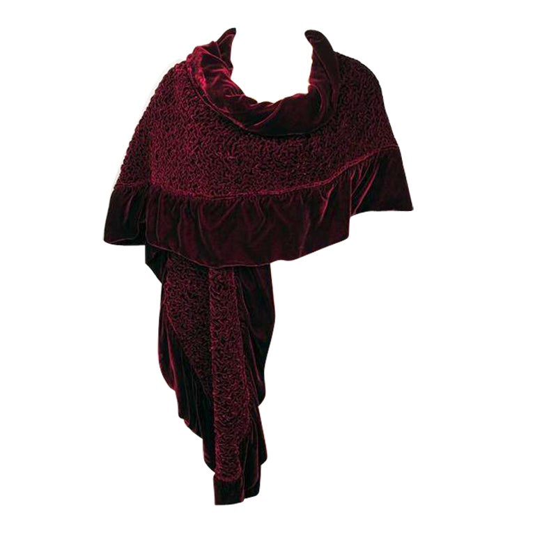 CHRISTIAN DIOR Burgundy Velvet Ruffled Wrap