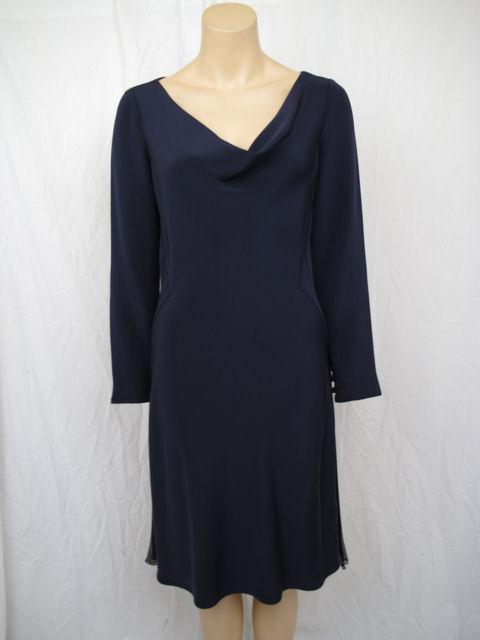 BILL BLASS Navy With Blk Pleat Inset Dress