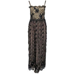 HOLLYS HARP Blk Lace Over Nude Dress