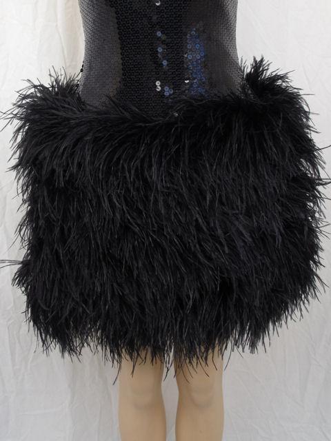 LILLIE RUBIN Blk Sequin & Marabou Feather Strapless Dress For Sale 1