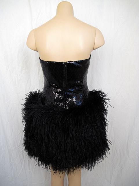 LILLIE RUBIN Blk Sequin & Marabou Feather Strapless Dress For Sale 4