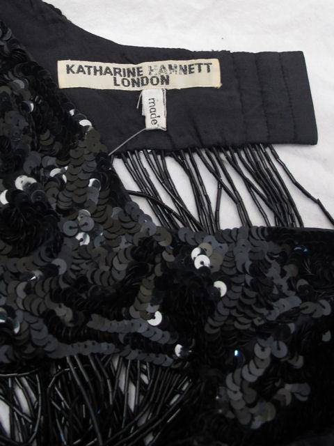 KATHERINE HAMNETT Black Sequins & Beaded Fringe Top For Sale 4