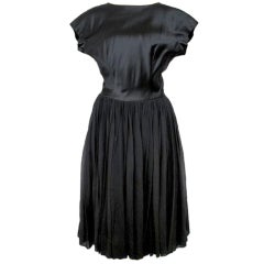 Vintage MOLLIE PARNIS Blk Taffeta Flaired Skirt Dress