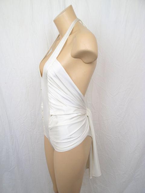 GIANNI VERSACE Ivory Ruched Halter Bodysuit Bathing Suit For Sale 1