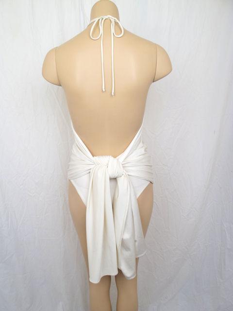 GIANNI VERSACE Ivory Ruched Halter Bodysuit Bathing Suit For Sale 2