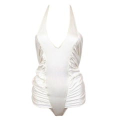 GIANNI VERSACE Ivory Ruched Halter Bodysuit Bathing Suit