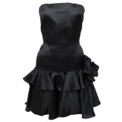 Retro OSCAR DE LA RENTA Blk Taffeta Strapless Tiered Mini Dress