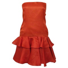 OSCAR DE LA RENTA Red Taffeta Strapless Tiered Mini Dress