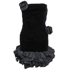 VICTOR COSTA Blk Velvet & Taffeta Strapless Mini Dress