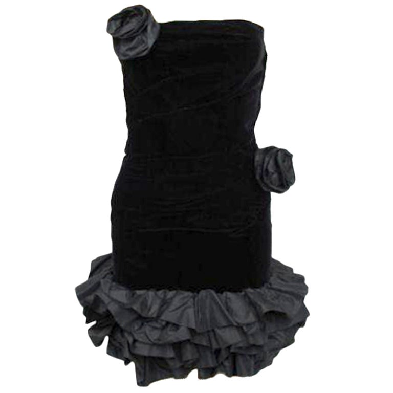 VICTOR COSTA Blk Velvet & Taffeta Strapless Mini Dress For Sale