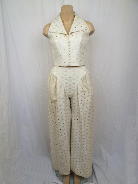 WERLE 2pc Ivory Brocade Circle Detail Wide Leg Pantset
