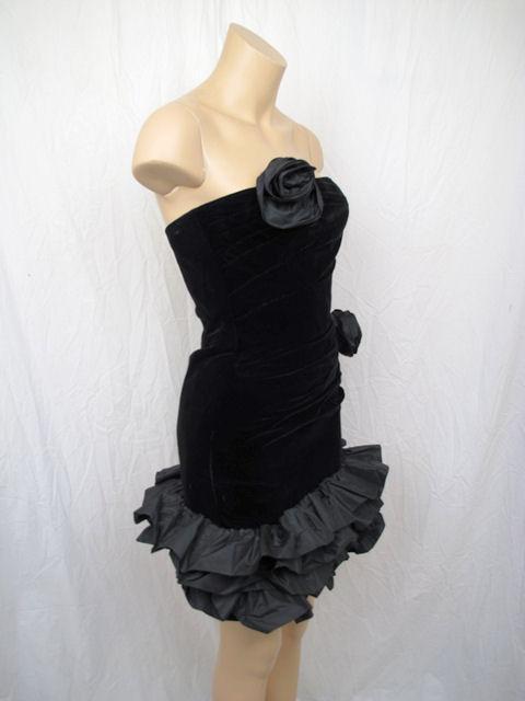 VICTOR COSTA Blk Velvet & Taffeta Strapless Mini Dress For Sale 2