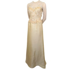Retro CAROLINA HERRERA Ivory Beaded & Embroidered Dress