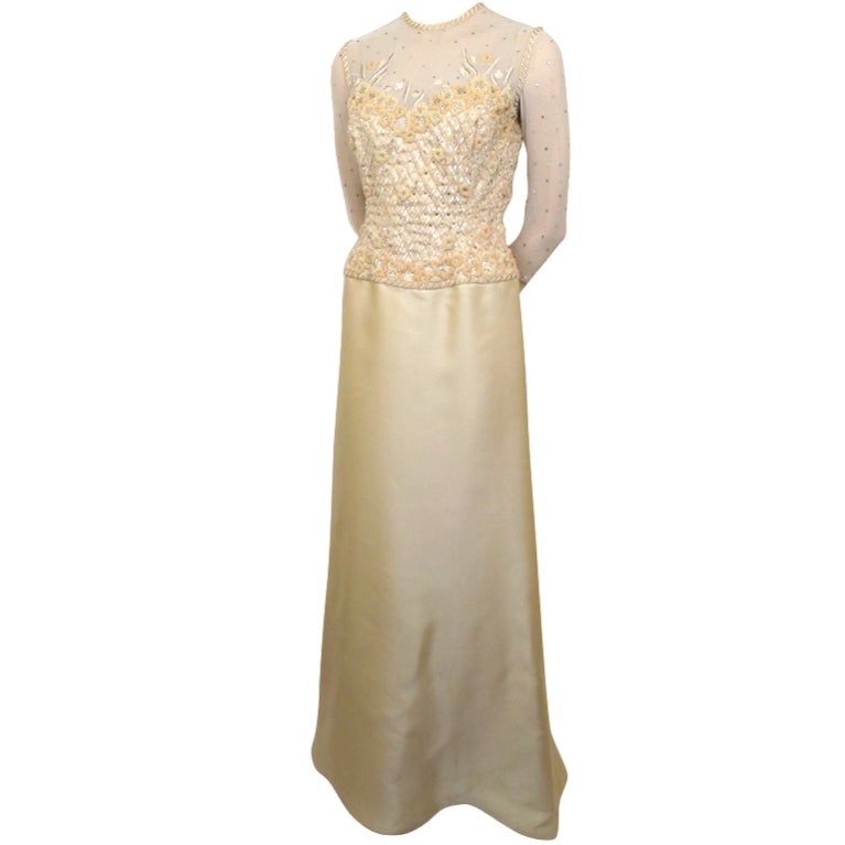 CAROLINA HERRERA Ivory Beaded & Embroidered Dress For Sale