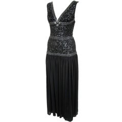 MARC BOUWER Blk Beads 
Sequins Bodice Dress