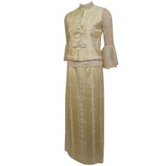 Vintage 3pc TINA LESER Ivory & Beige Lace Embellished Outfit