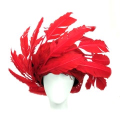 GEORGE ZAMAUL Couture  Red Feather Hat
