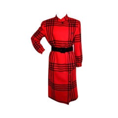 Vintage Courreges Red & Black Plaid Belted Coatdress