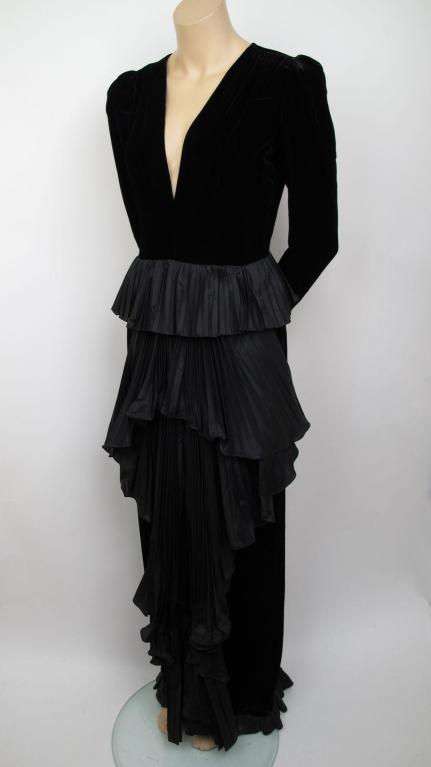 VALENTINO Black Velvet & Pleated Taffeta Dress