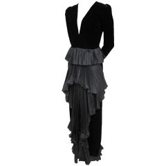 VALENTINO Black Velvet & Pleated Taffeta Dress