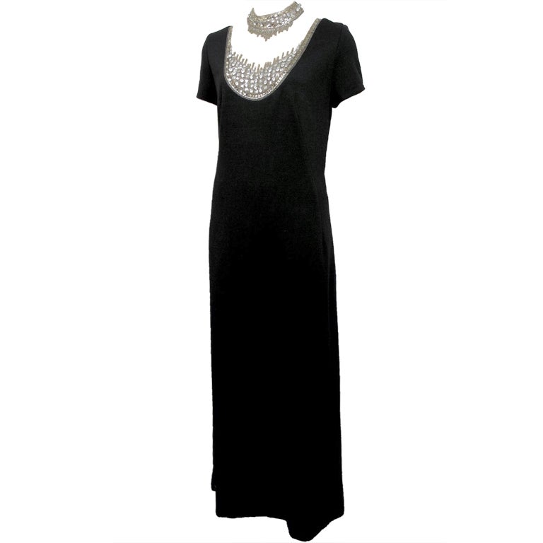 MR BLACKWELL  Sheer Illusion Jeweled Black Dress For Sale