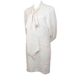 CELINE Ivory Silk & Persian Lamb Wool Dress