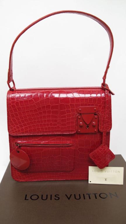 Women's LOUIS VUITTON Rare Limited Ed. Squary Red Alligator Bag For Sale