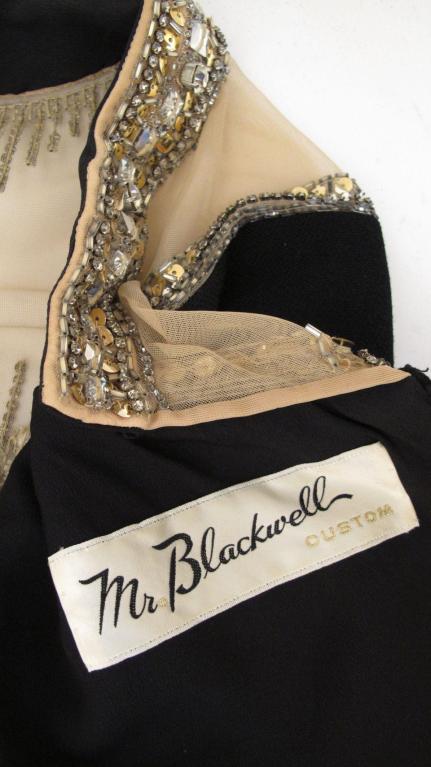 MR BLACKWELL  Sheer Illusion Jeweled Black Dress For Sale 5