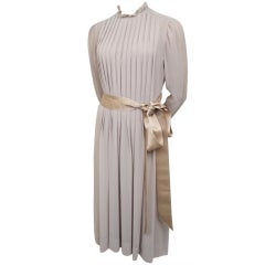 Vintage ALBERT NIPON Beige Pleated 2pc Dress