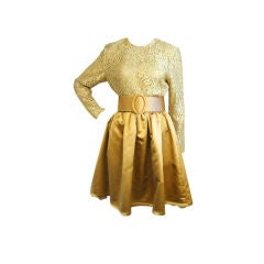 Bill Blass Gold Lace & Satin Party Dress