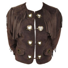 Vintage MOSCHINO Brown Suede Hearts & Arrows  Fringed Cropped Jacket