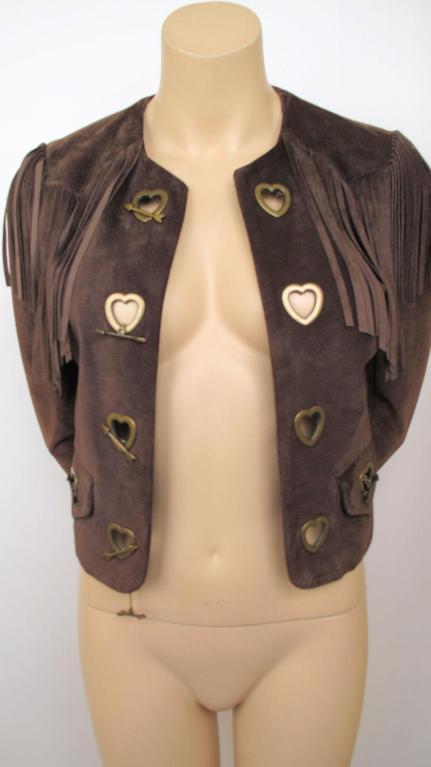 MOSCHINO Brown Suede Hearts & Arrows  Fringed Cropped Jacket 1