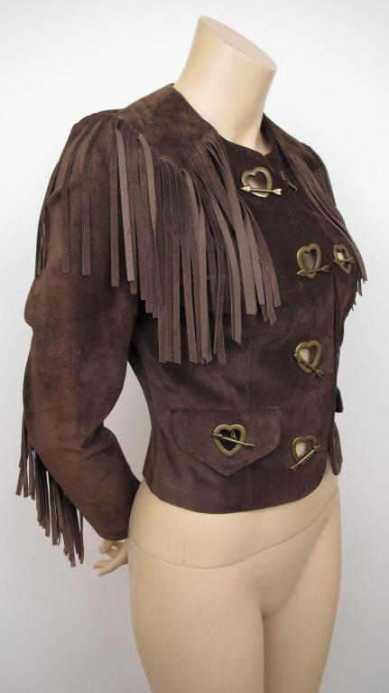 MOSCHINO Brown Suede Hearts & Arrows  Fringed Cropped Jacket 2