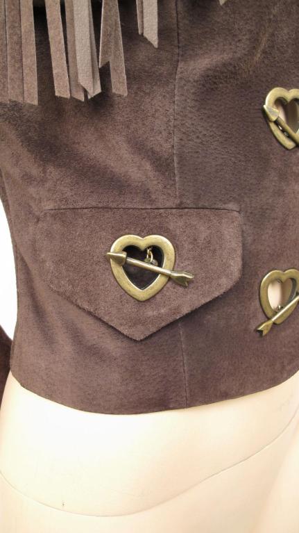 MOSCHINO Brown Suede Hearts & Arrows  Fringed Cropped Jacket 3