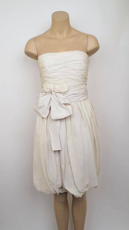 CHLOE Ecru Pleated Bodice Strapless Bubble Dress